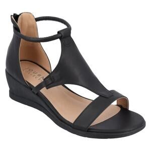Journee Women's Trayle Back Zipper Wedge Heel Sandals Black Size 8 1/2